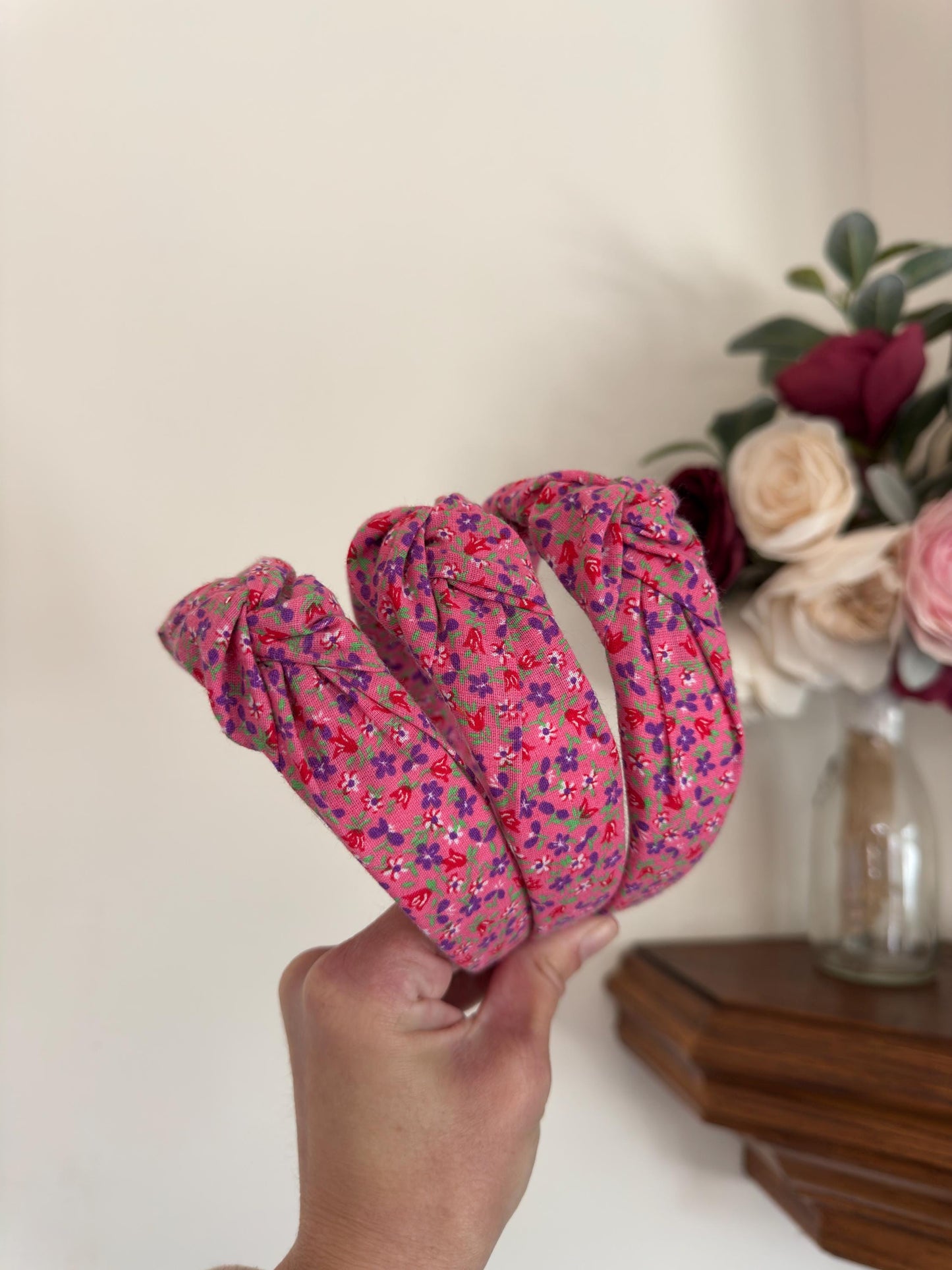 Pink Floral Headband, Cotton, Floral, Springtime