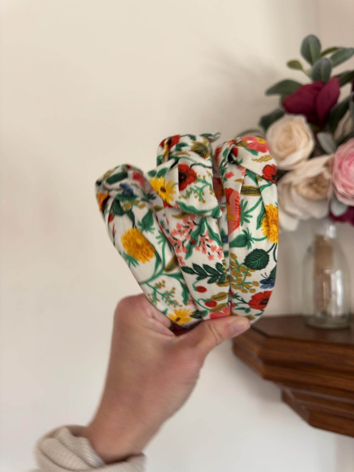 Rifle Paper Co Bright Floral Cotton Top Knot Headband, Bendable Base