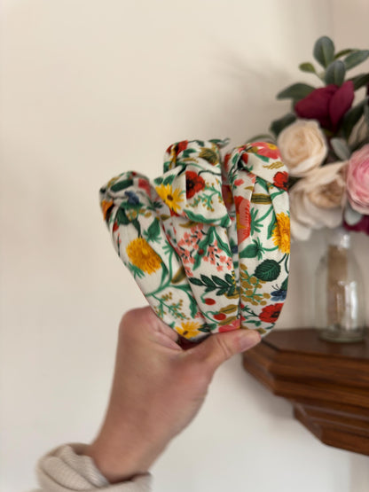 Rifle Paper Co Bright Floral Cotton Top Knot Headband, Bendable Base