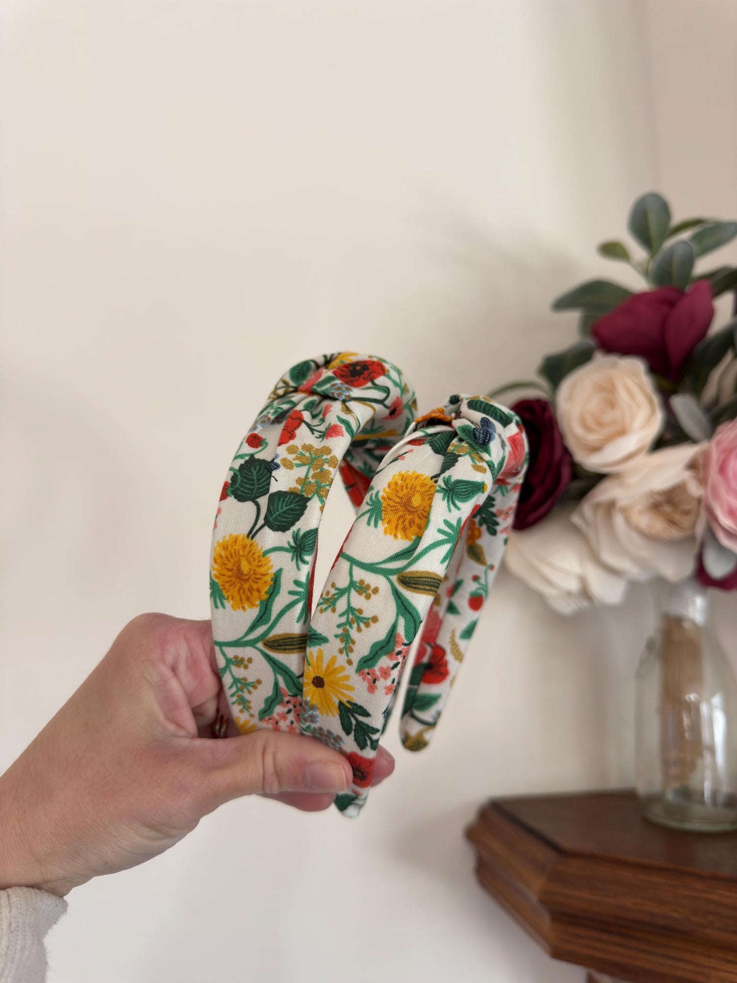 Rifle Paper Co Bright Floral Cotton Top Knot Headband, Bendable Base