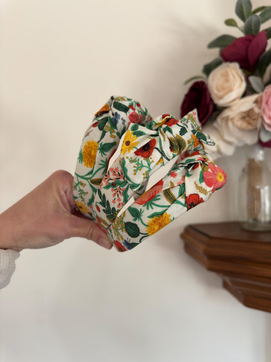 Rifle Paper Co Bright Floral Cotton Top Knot Headband, Bendable Base
