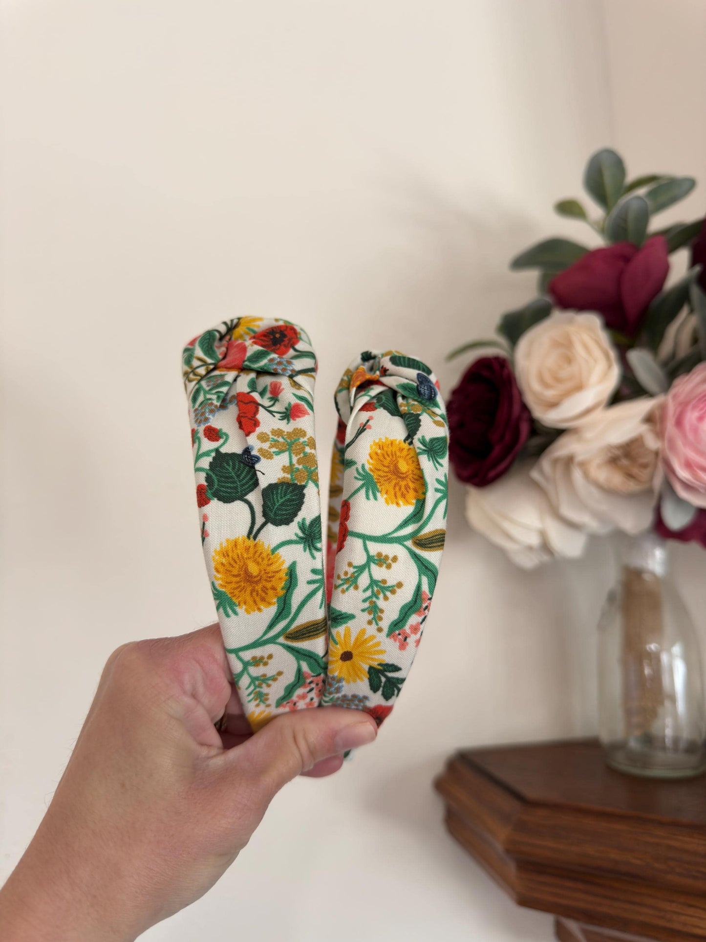 Rifle Paper Co Bright Floral Cotton Top Knot Headband, Bendable Base