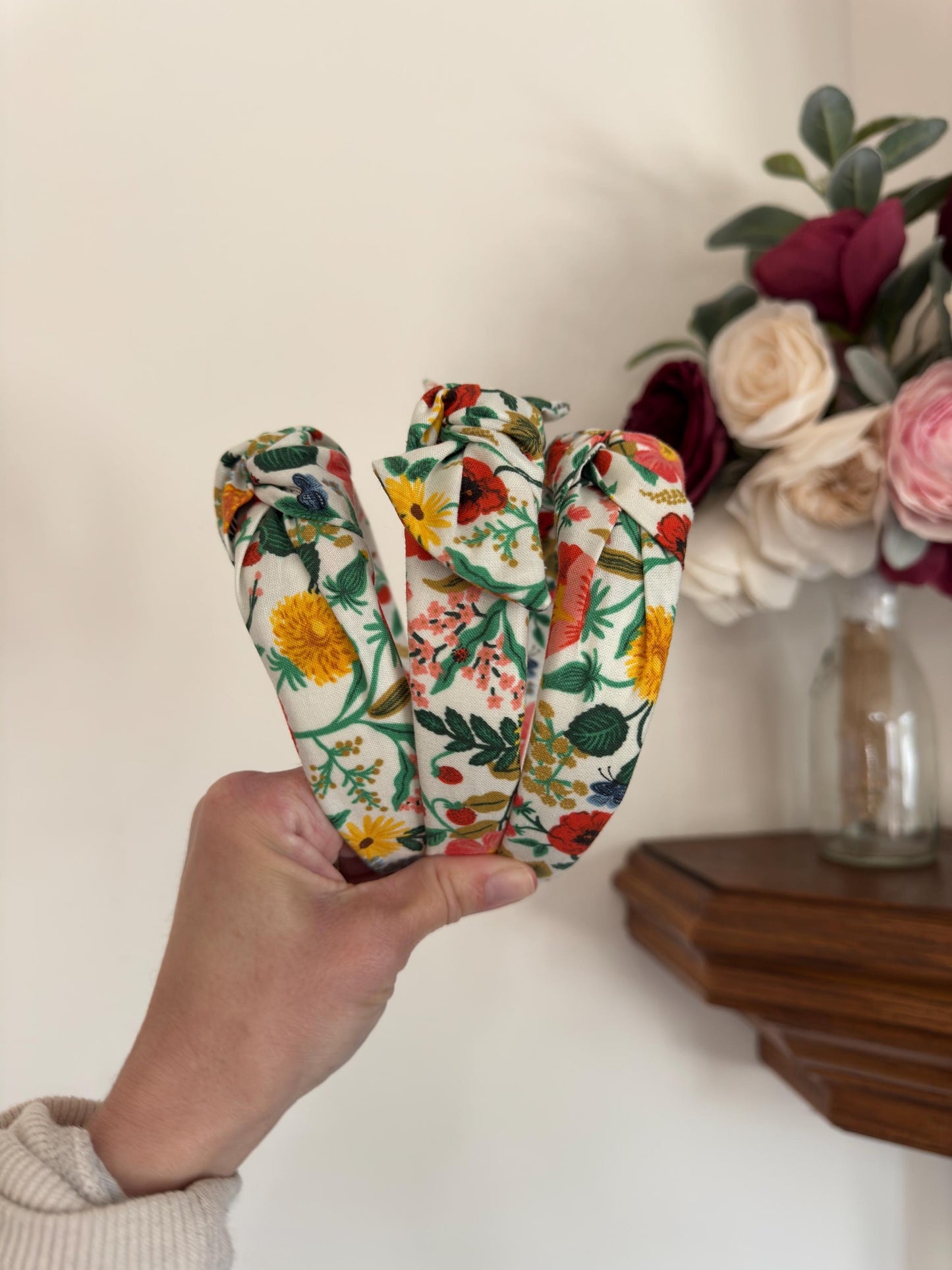 Rifle Paper Co Bright Floral Cotton Top Knot Headband, Bendable Base