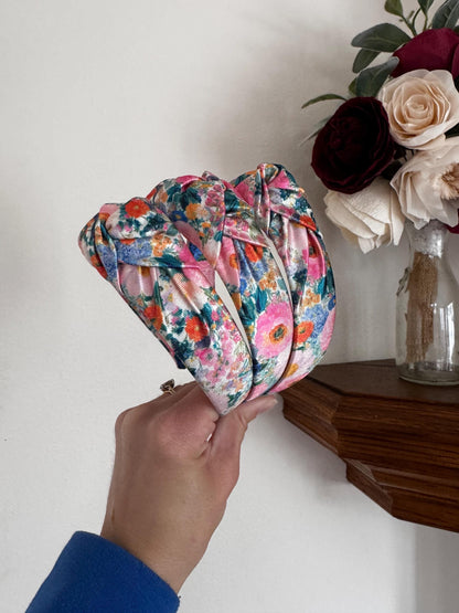 Floral Satin Top Knot, Brynnbands, Hard Headband, Knotted Headband