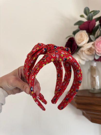 Red Floral Cotton Vintage handmade headband
