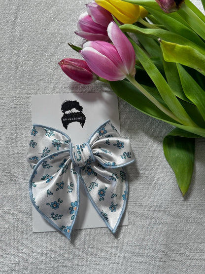 White Floral Bow, Satin Fable Bow, Brynnbands