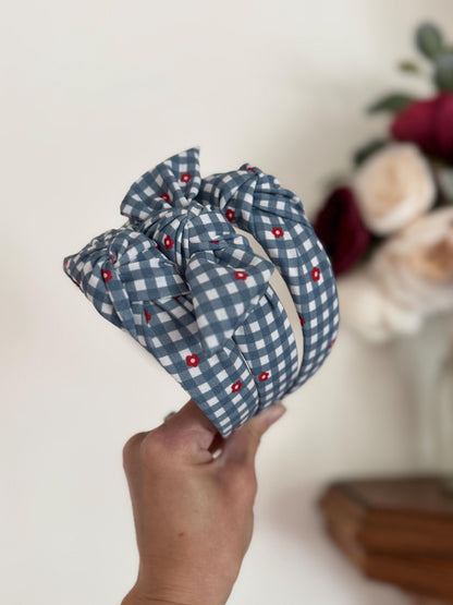 Checkered Floral Gingham Headband, Stars Stripes Fabric, 4th of July Accessory,     Fourth of July