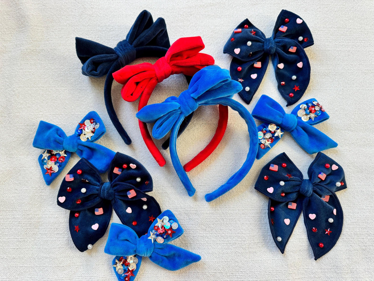 Velvet Bow Top Knot, 4th of July Headband, Brynnbands, Hard Headband, Knotted Headband,