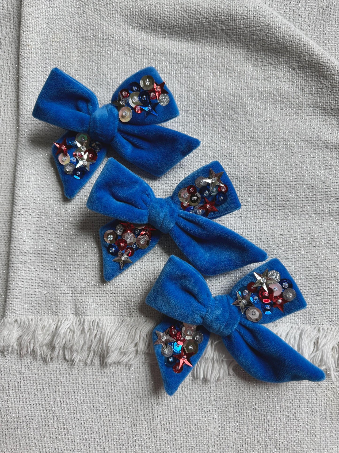 Royal Blue Bow, 4th of July Beaded Bow, Brynnbands