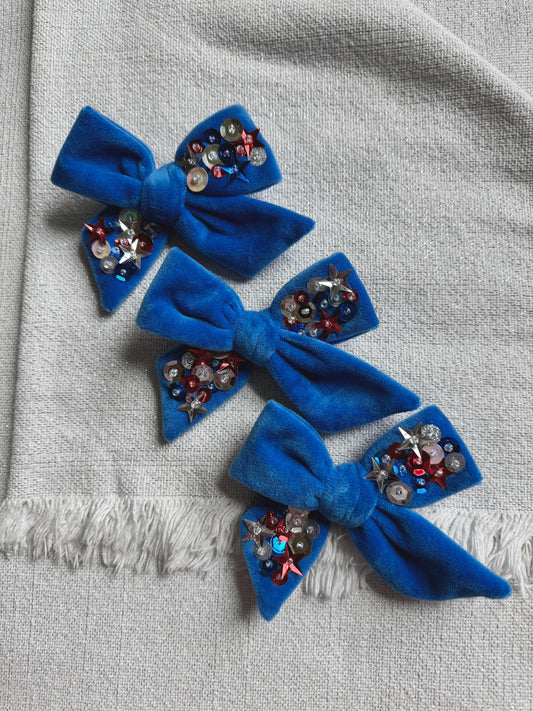 Royal Blue Bow, 4th of July Beaded Bow, Brynnbands