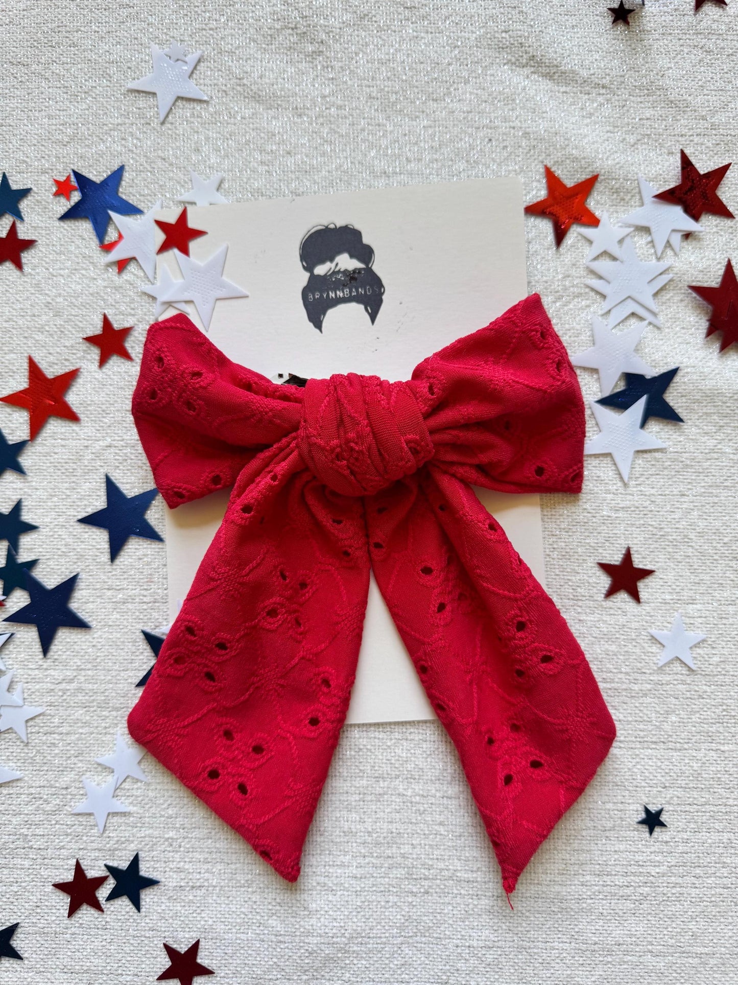 Red Eyelet Hair Bow Barrette: Soft Poly Clip