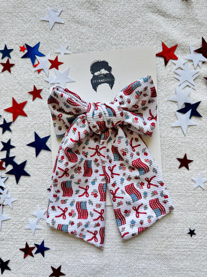 Ribbed Flag Bow Barrette: Patriotic 4th of July Hair Clip