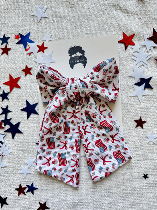 Ribbed Flag Bow Barrette: Patriotic 4th of July Hair Clip