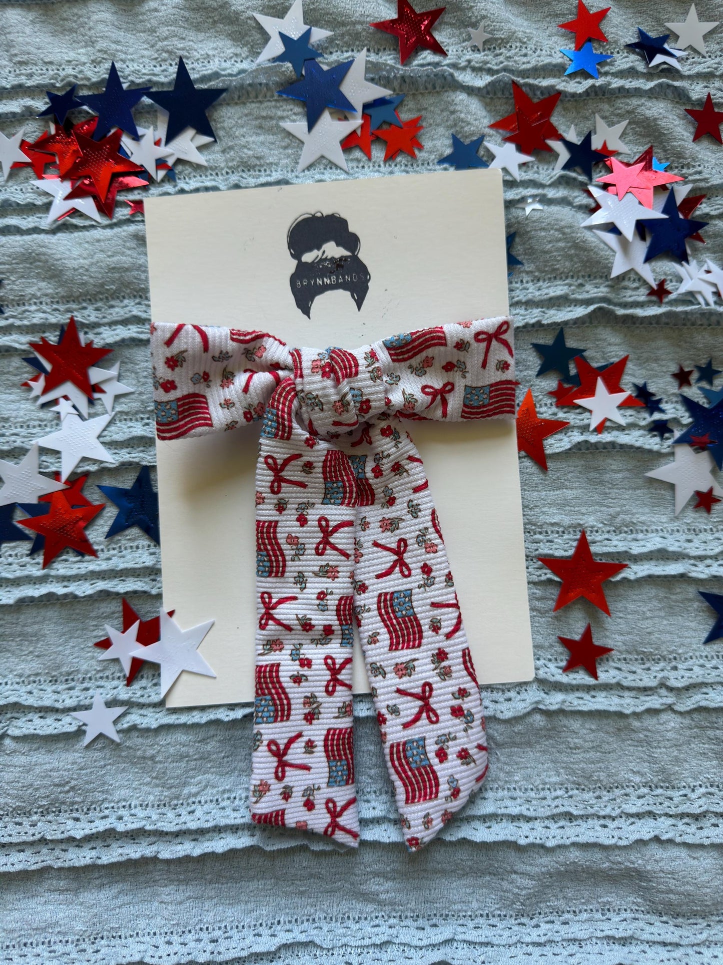 Ribbed Flag Bow Barrette: Patriotic 4th of July Hair Clip