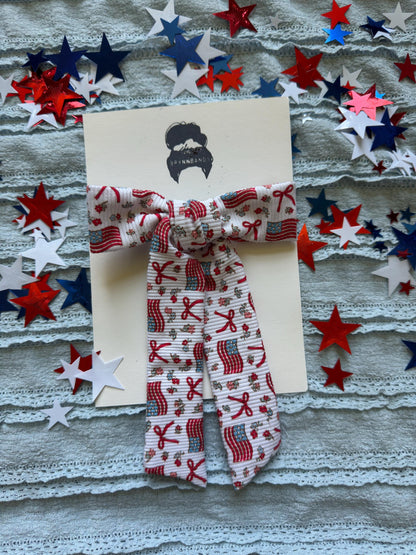 Ribbed Flag Bow Barrette: Patriotic 4th of July Hair Clip