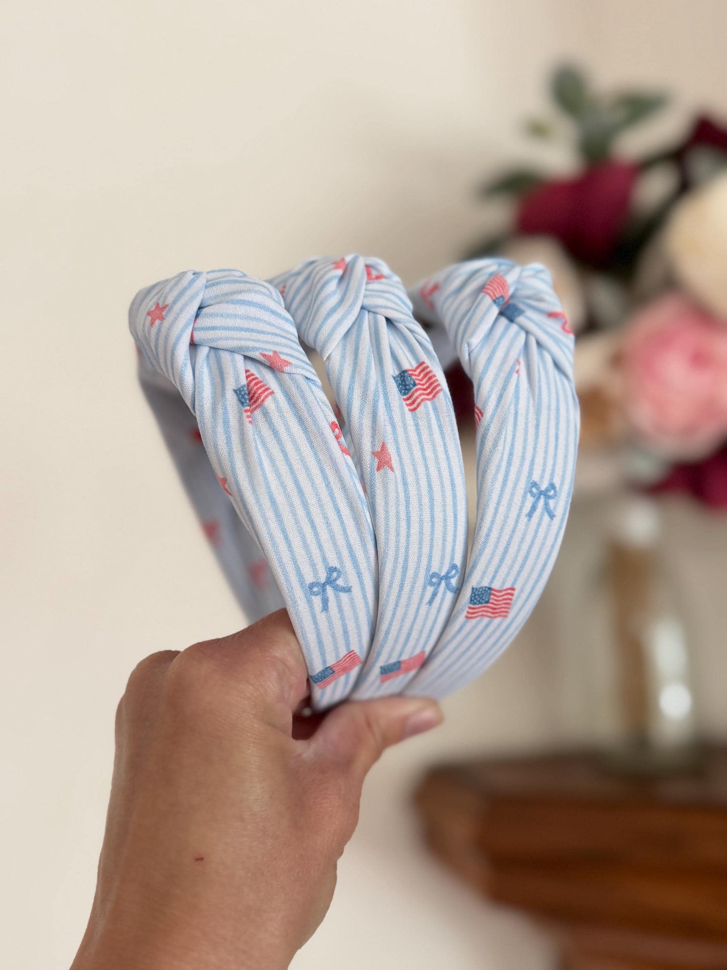 Blue Stripes Headband, Stars Stripes Fabric, 4th of July Accessory
