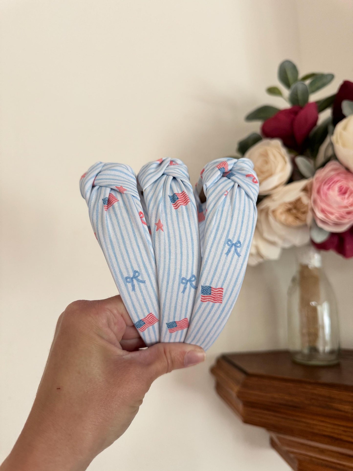 Blue Stripes Headband, Stars Stripes Fabric, 4th of July Accessory