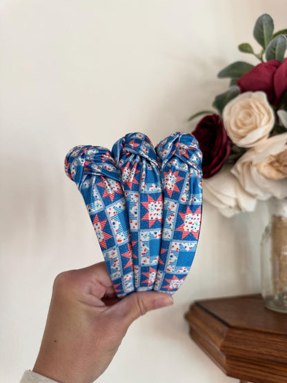 Patriotic Patchwork Headband, Stars Stripes Fabric, 4th of July Accessory