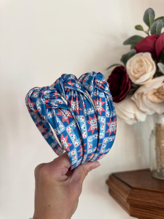 Patriotic Patchwork Headband, Stars Stripes Fabric, 4th of July Accessory