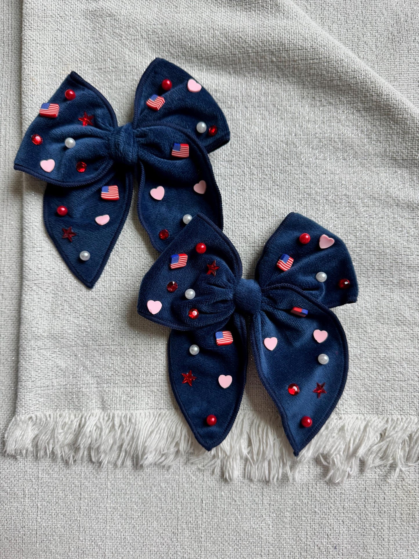 Navy Blue Bow, 4th of July Beaded Bow, Brynnbands