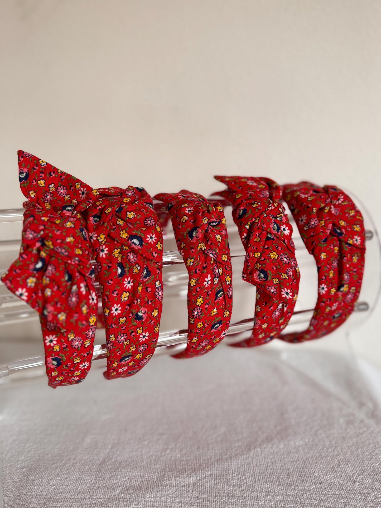 Red Floral Cotton Vintage handmade headband