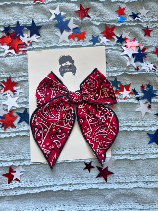 Red Bandana Bow Barrette: 4th of July Hair Clip