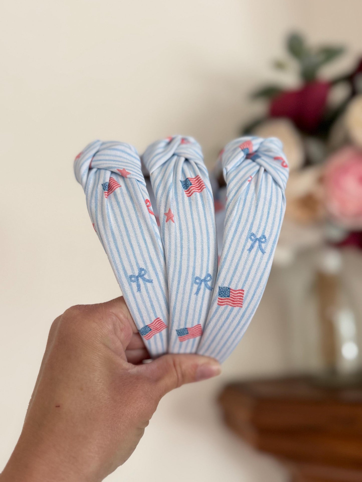 Blue Stripes Headband, Stars Stripes Fabric, 4th of July Accessory