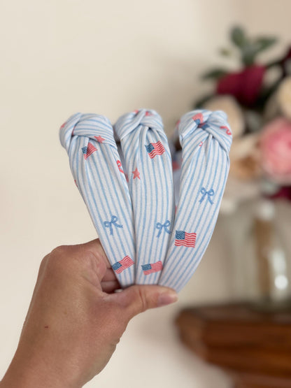 Blue Stripes Headband, Stars Stripes Fabric, 4th of July Accessory