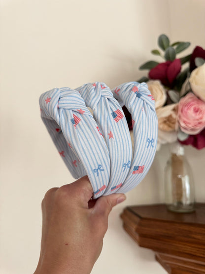 Blue Stripes Headband, Stars Stripes Fabric, 4th of July Accessory