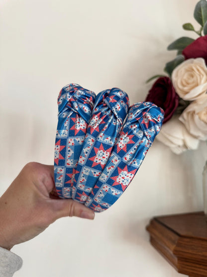 Patriotic Patchwork Headband, Stars Stripes Fabric, 4th of July Accessory