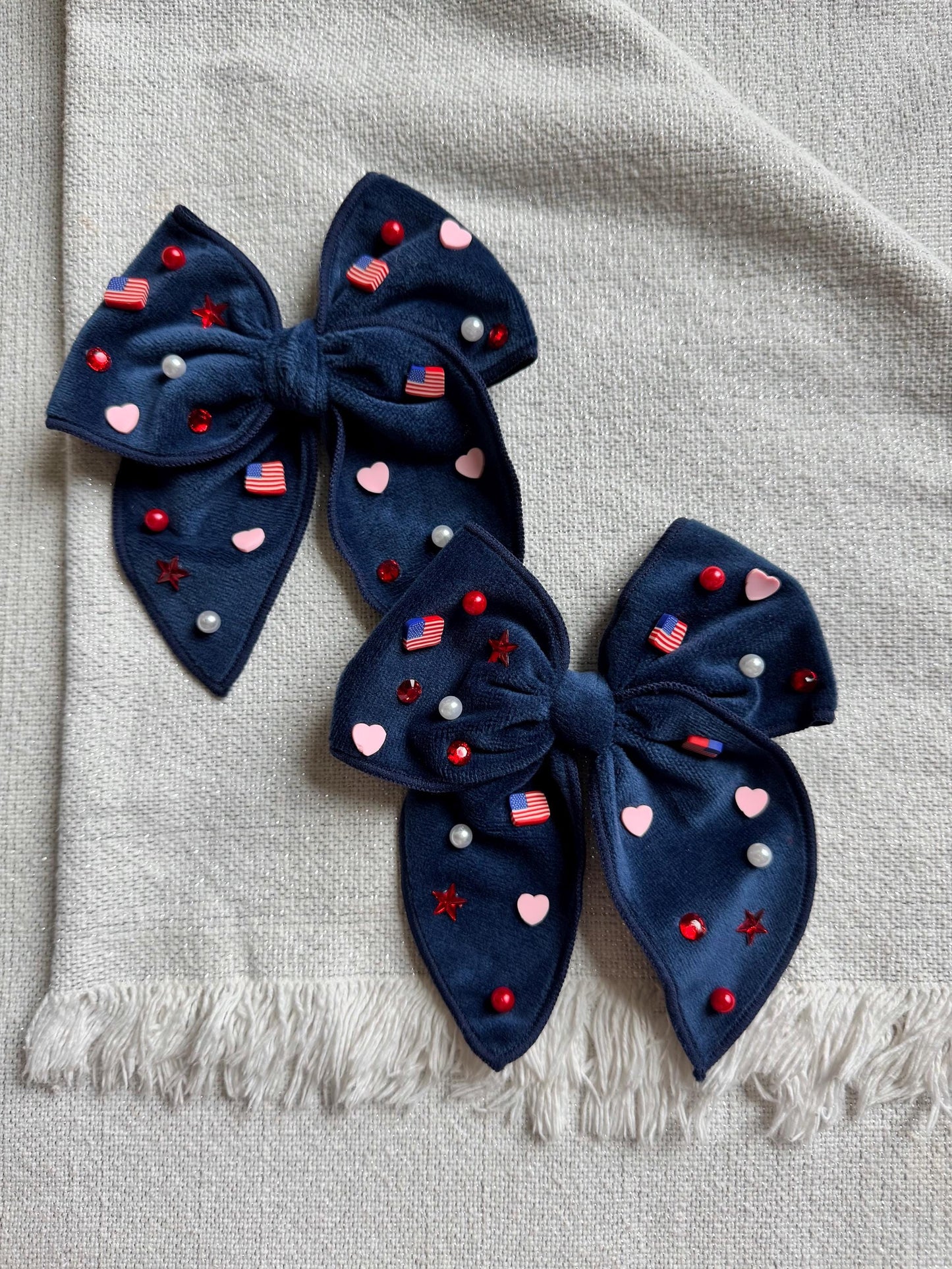 Navy Blue Bow, 4th of July Beaded Bow, Brynnbands