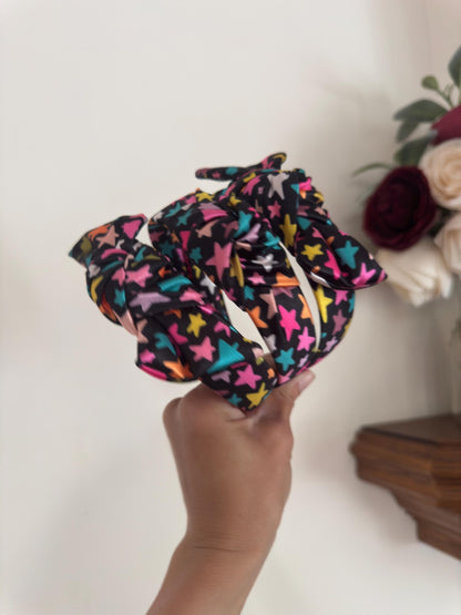 Stars Top Knot Headband, Satin Headband, Bendable Fit