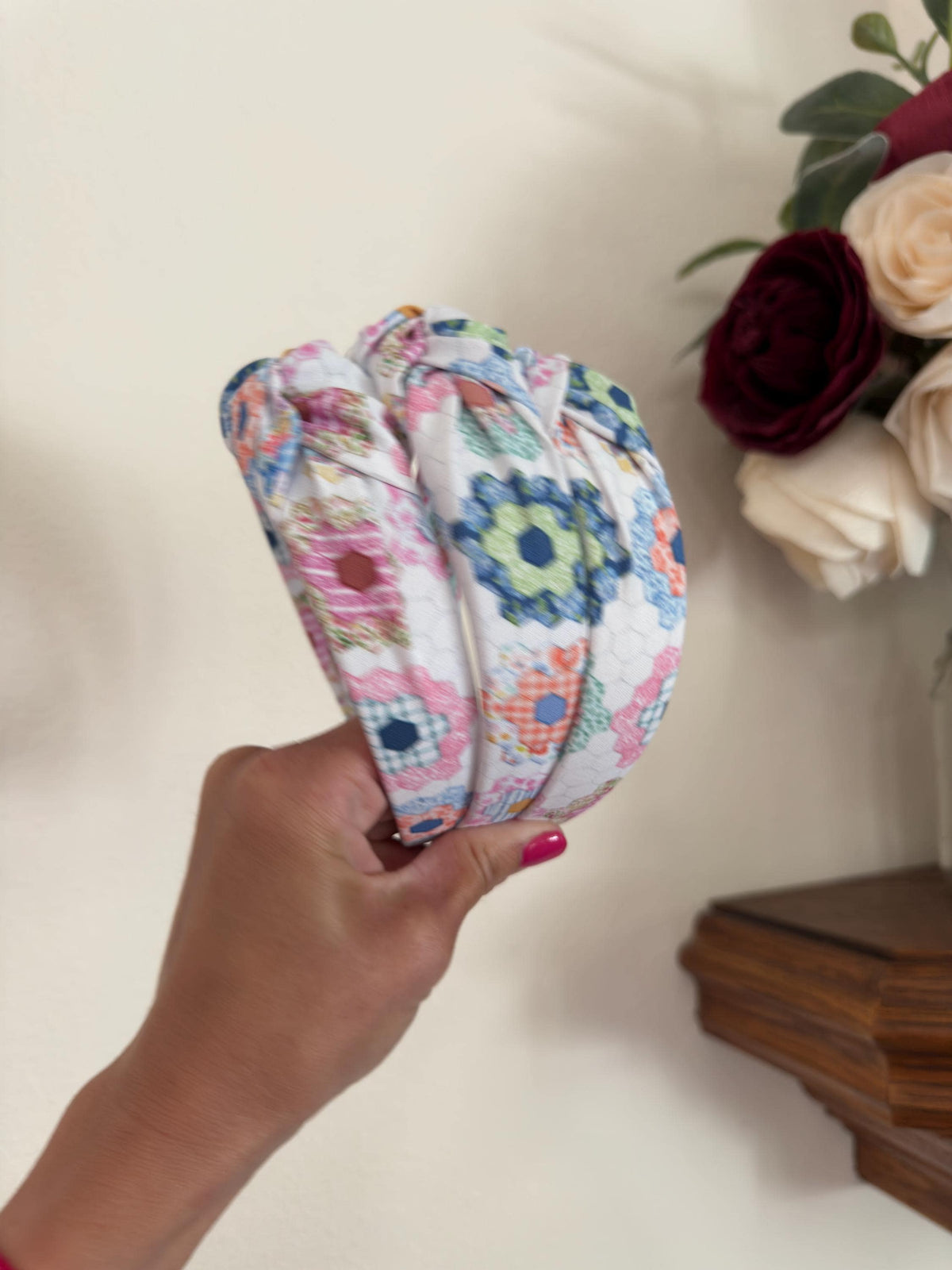 Faux Quilt handmade top knot Headband