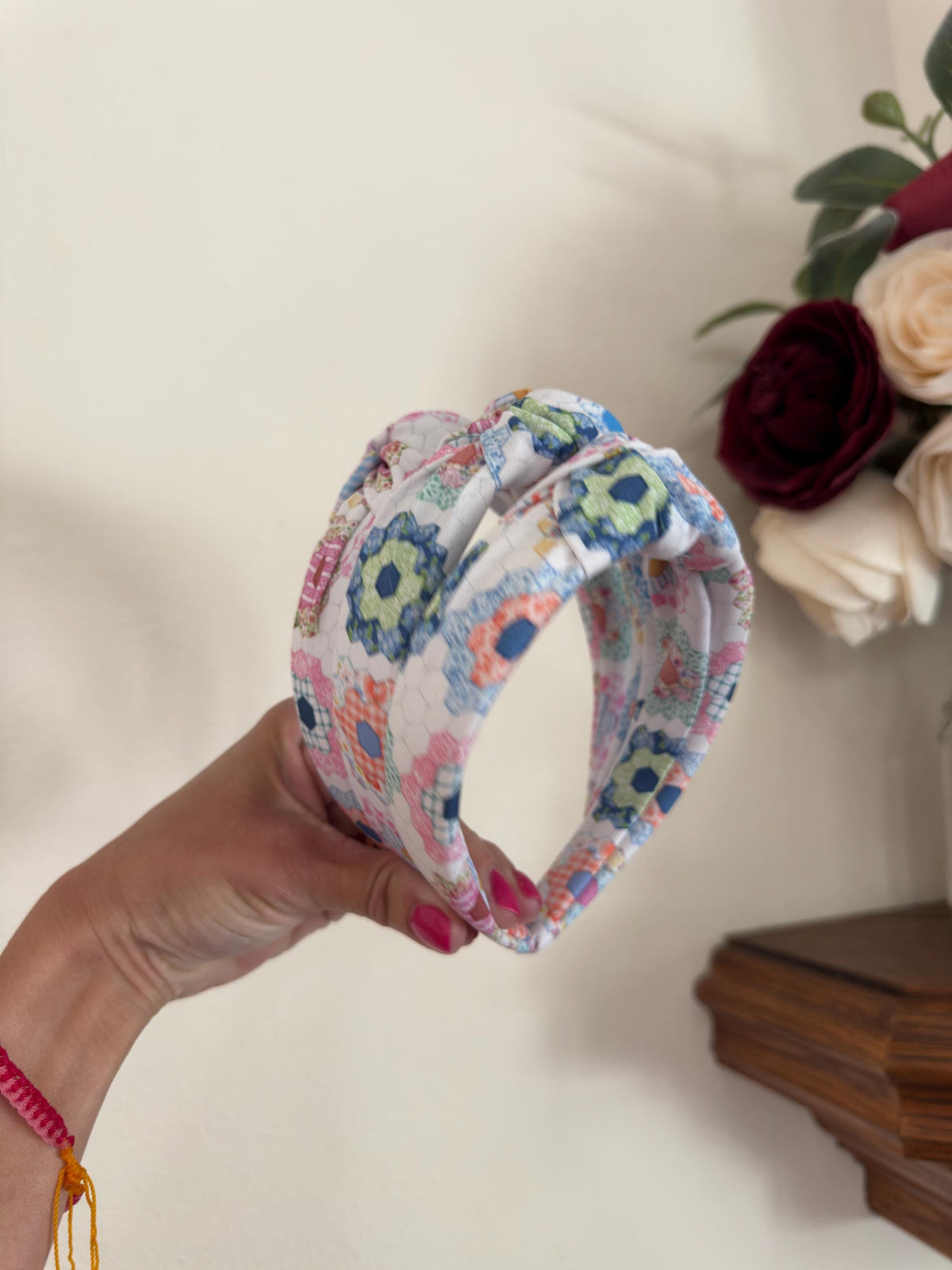 Faux Quilt handmade top knot Headband
