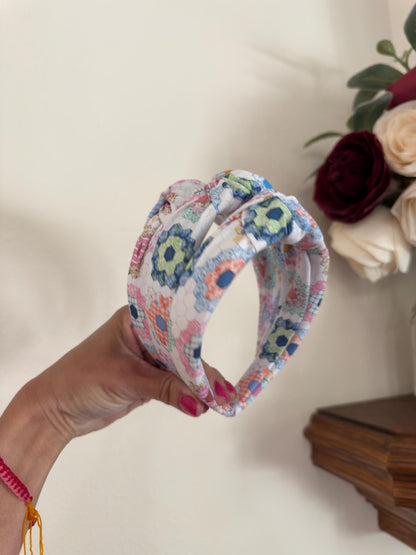 Faux Quilt handmade top knot Headband