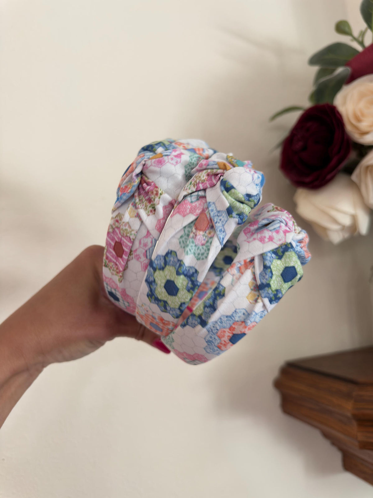 Faux Quilt handmade top knot Headband
