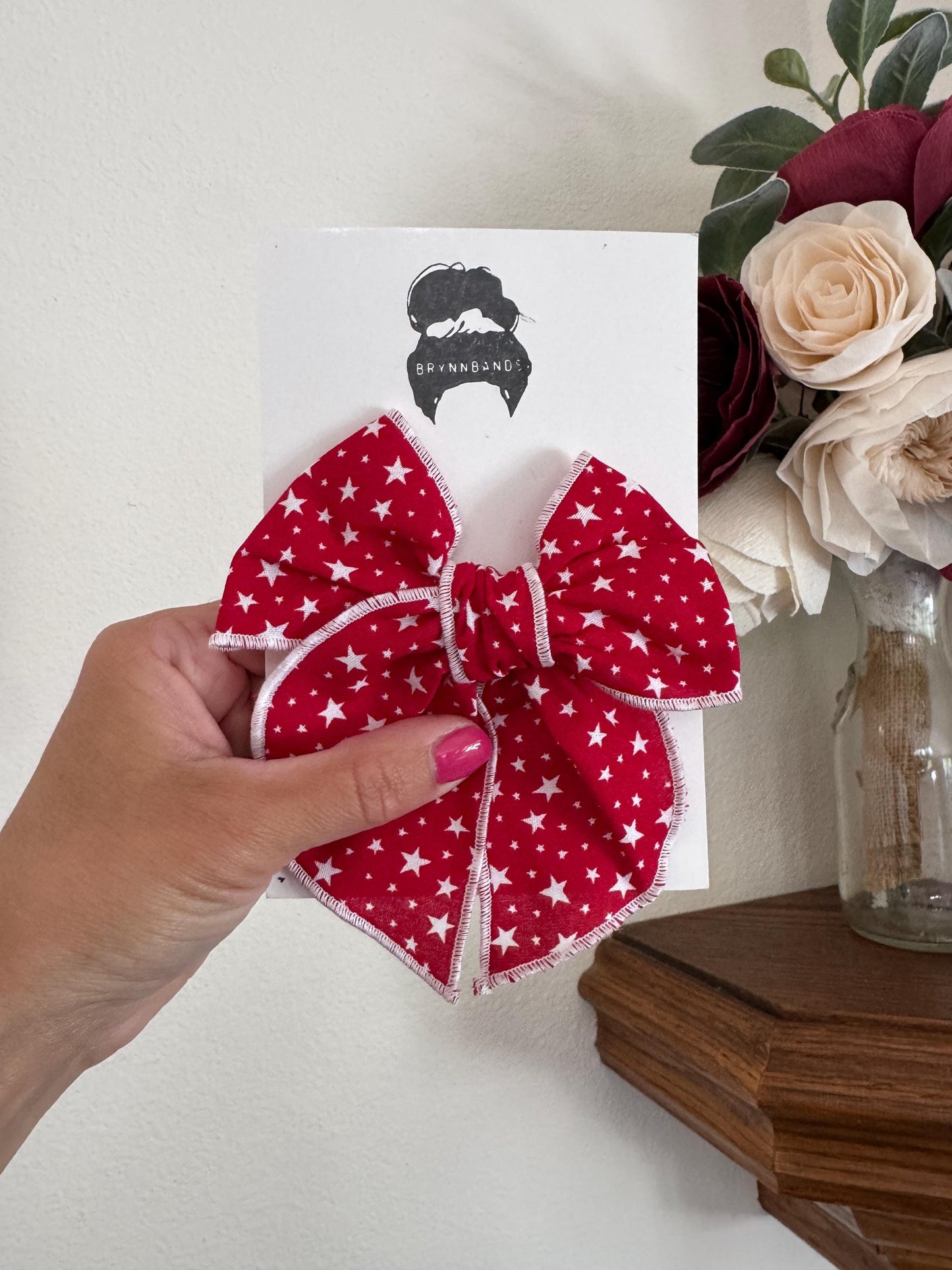 Red Stars Bow, 4th of July Fable Bow, Brynnbands, Bow for Girls
