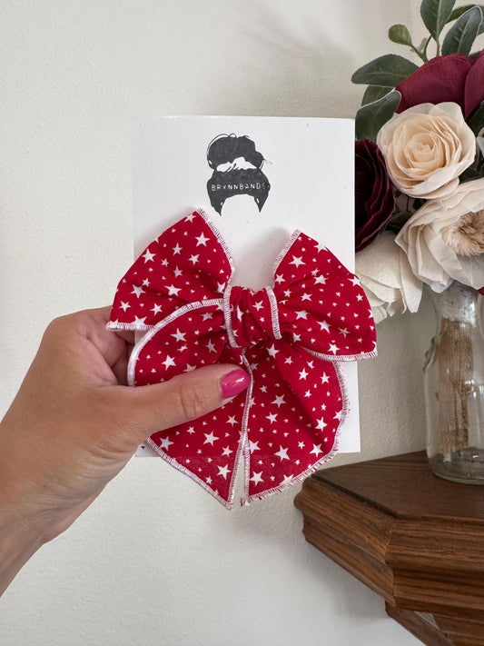 Red Stars Bow, 4th of July Fable Bow, Brynnbands, Bow for Girls