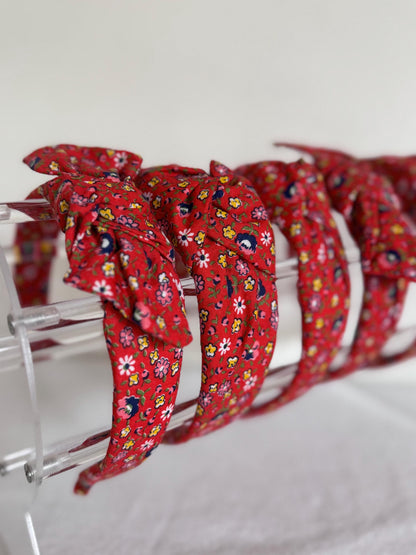 Red Floral Cotton Vintage handmade headband