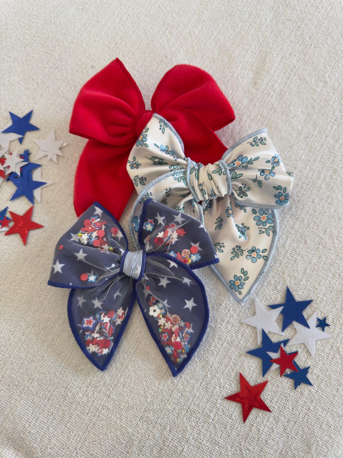 Set of 3 Fable Bows, 4th of July Bows, Red white and Blue bows, brynnbands