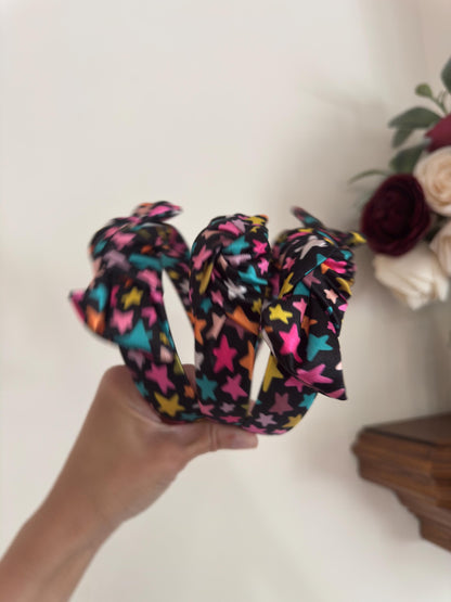 Stars Top Knot Headband, Satin Headband, Bendable Fit