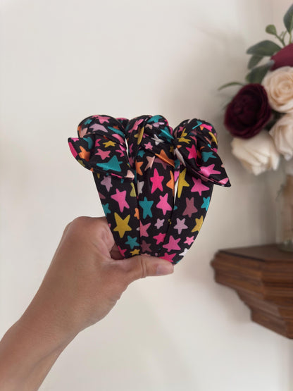 Stars Top Knot Headband, Satin Headband, Bendable Fit