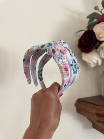 Faux Quilt handmade top knot Headband