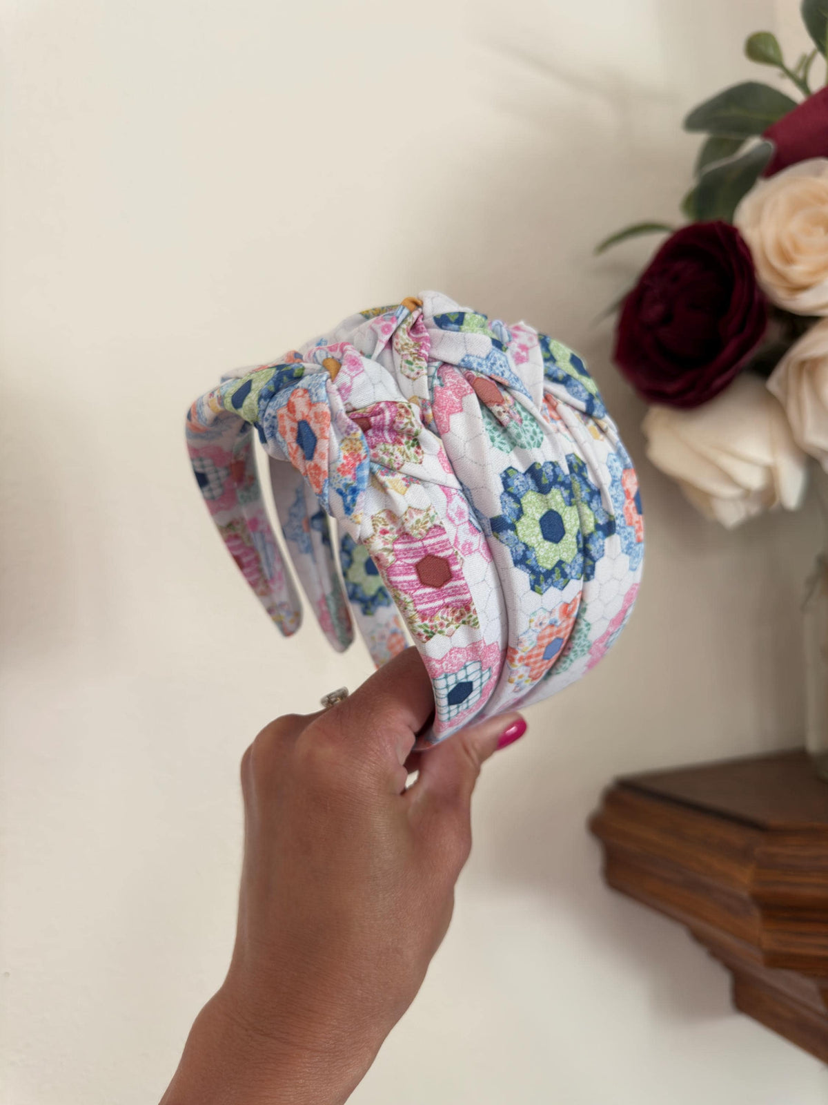 Faux Quilt handmade top knot Headband