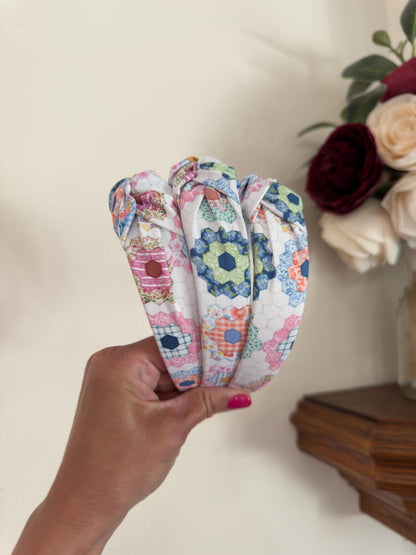 Faux Quilt handmade top knot Headband