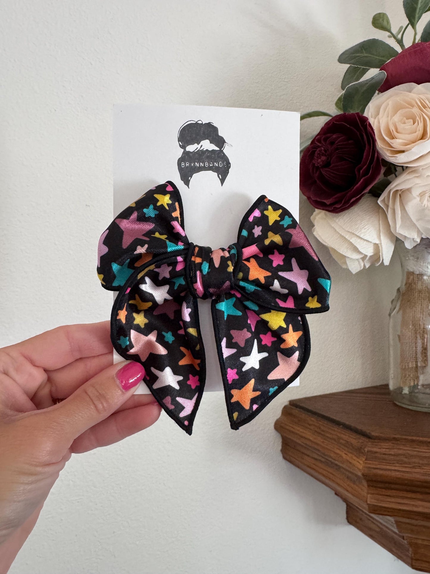 Stars Bow, Black Stars Fable Bow, Brynnbands, Bow for Girls