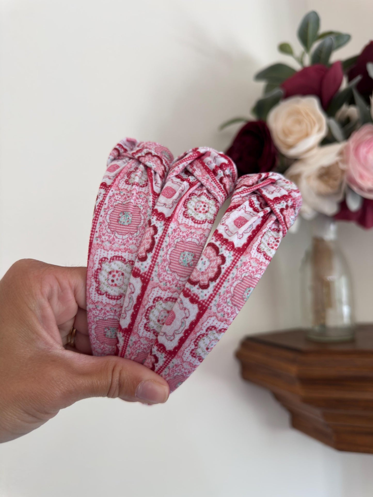 Red Faux Quilted Headband