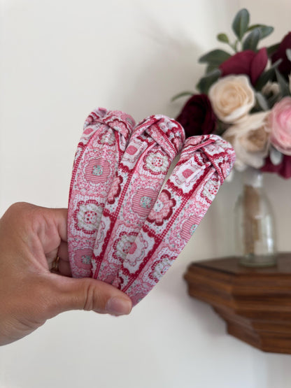 Red Faux Quilted Headband