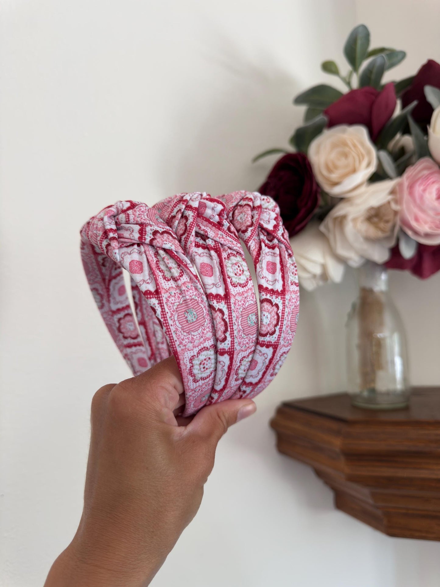 Red Faux Quilted Headband