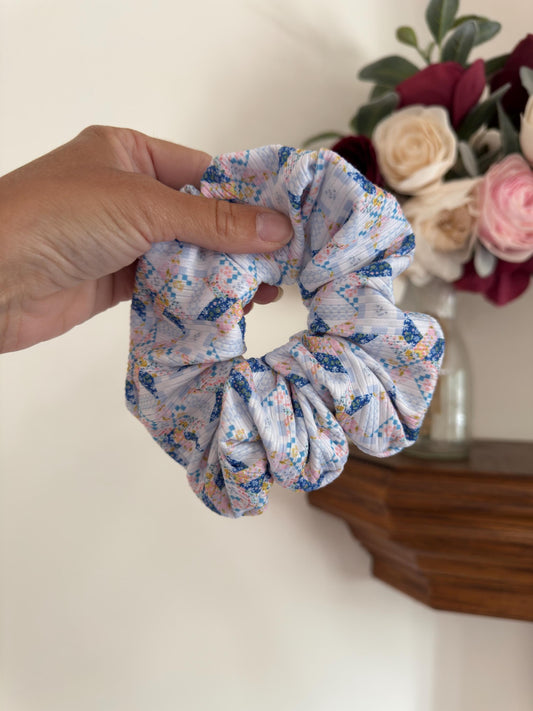 Blue Faux Quilted Scrunchie